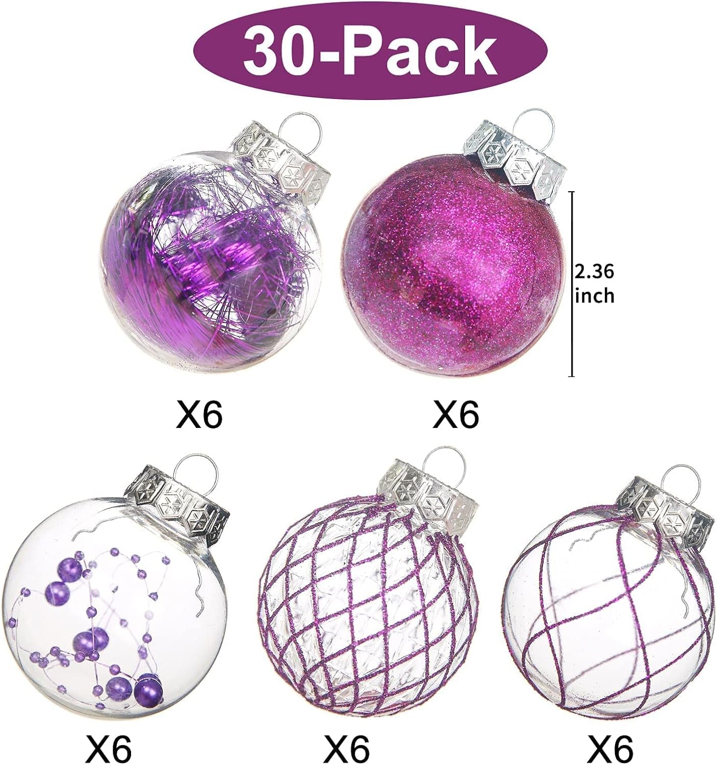 Clear Christmas Ball Ornaments, 30Ct 2.36" Plastic Shatterproof Christmas Decorations Ornament Xmas Ball Hanging Ornaments for Christmas Tree for Halloween Christmas Party Wedding Anniversary